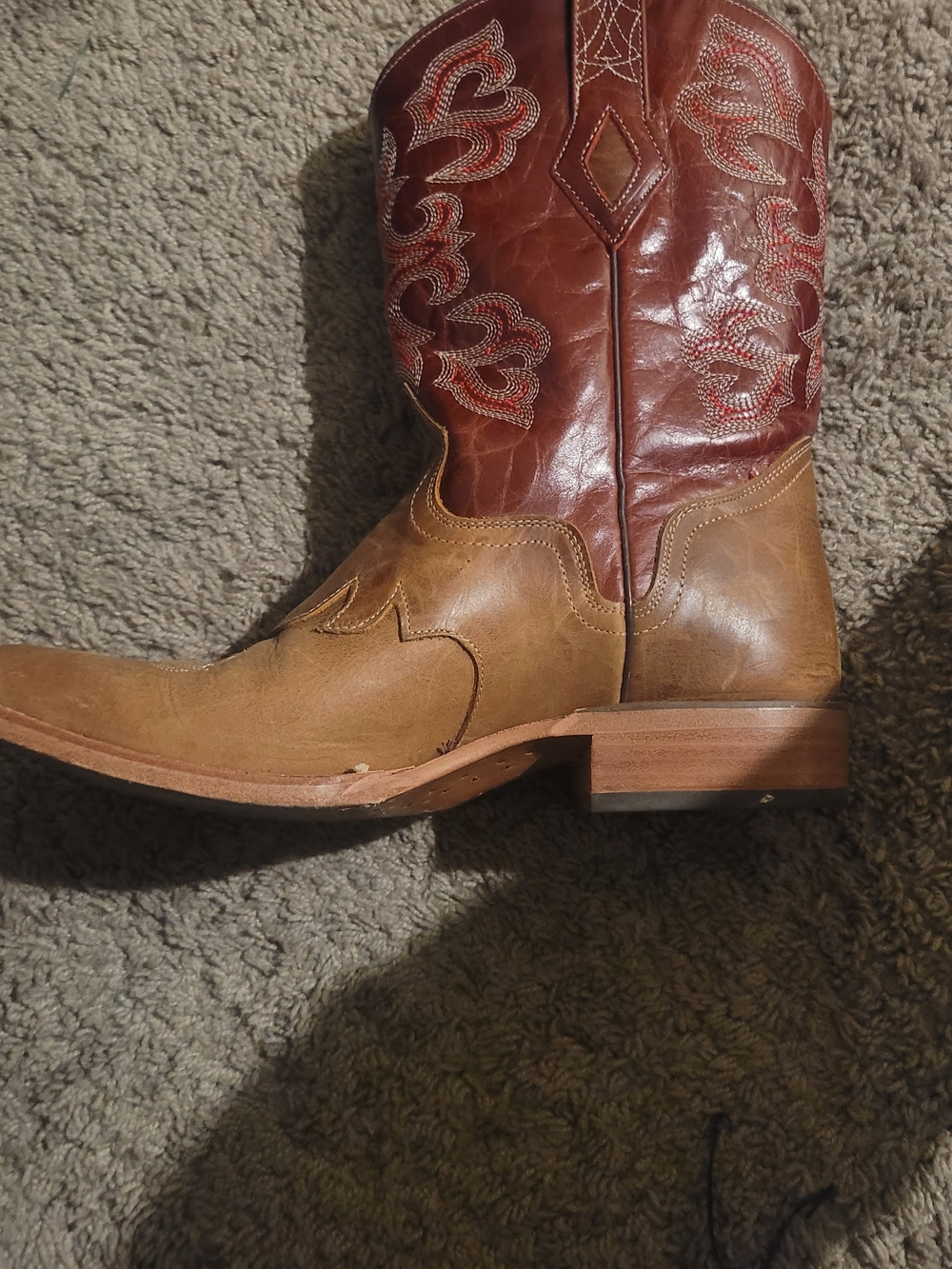 J.B. Dillon Two-Tone Brown Leather Western Boots with Red-Brown Shaft